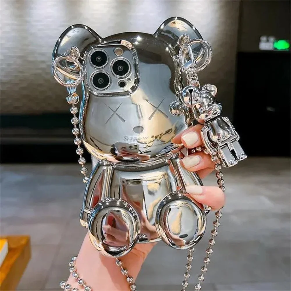 Cartoon 3D Cute Bear Crossbody Pendant Chain Phone Case (iPhone 14)